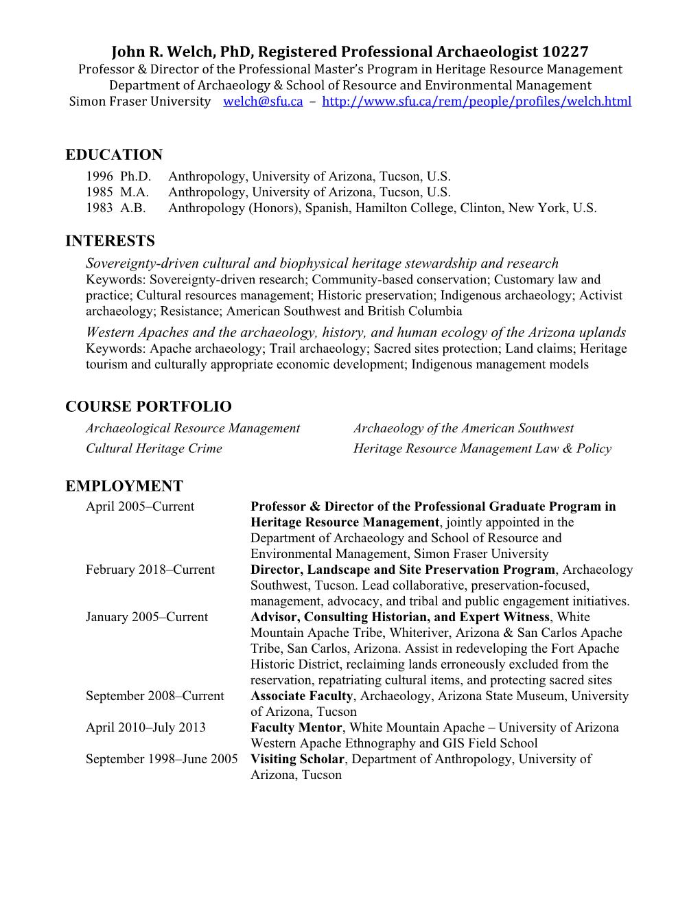 Curriculum Vitae John R