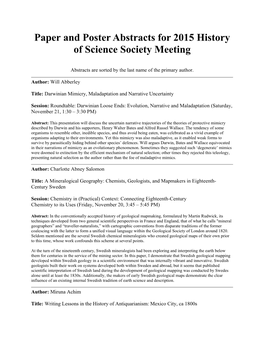 Paper and Poster Abstracts for 2015 History of Science Society Meeting