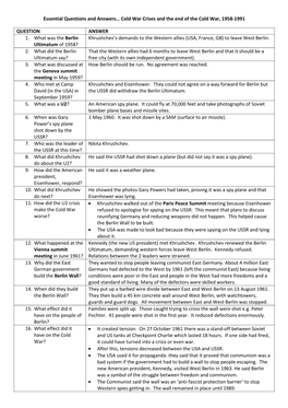 Essential Questions and Answers… Cold War Crises and the End of the Cold War, 1958-1991