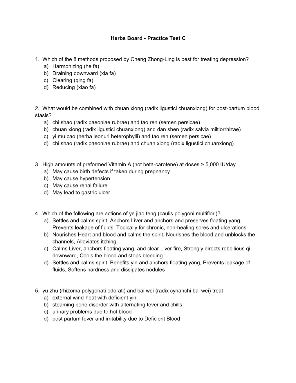 Herbs Board - Practice Test C