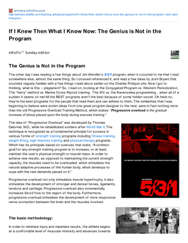 If I Knew Then What I Know Now: the Genius Is Not in the Program Elitefts™ Sunday Edition
