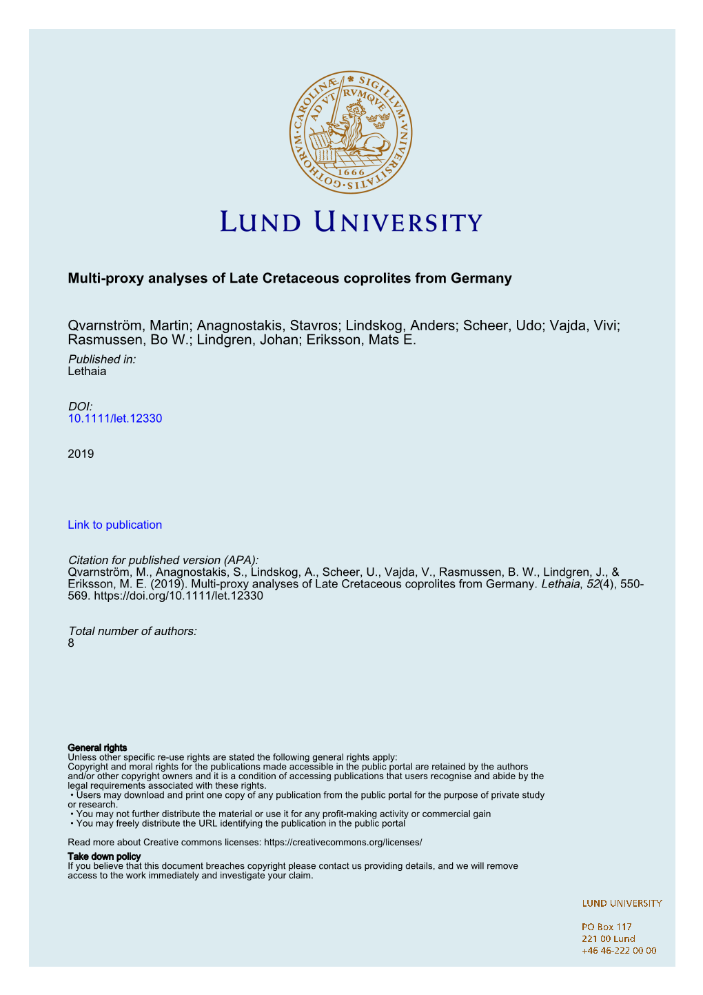 Multi-Proxy Analyses of Late Cretaceous Coprolites from Germany