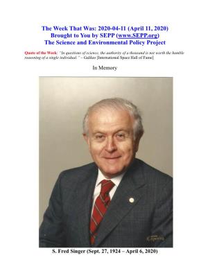 2020-04-11 (April 11, 2020) Brought to You by SEPP ( the Science and Environmental Policy Project