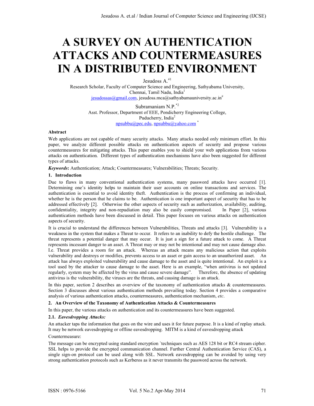 A Survey on Authentication Attacks and Countermeasures in a Distributed