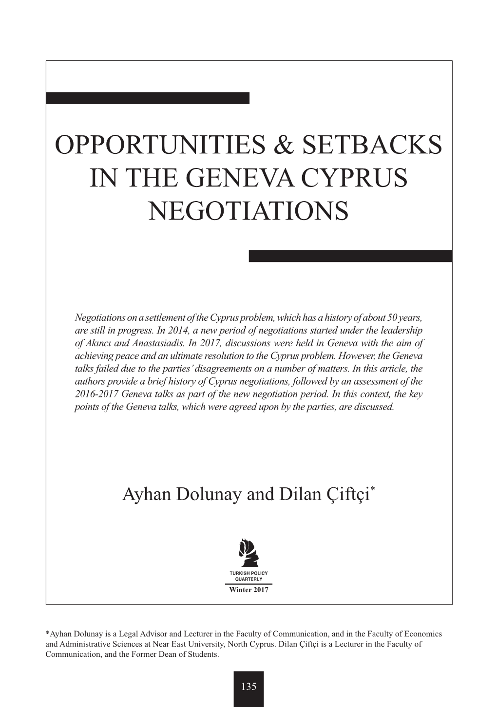 Opportunities & Setbacks in the Geneva Cyprus