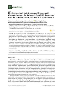 Physicochemical, Nutritional, and Organoleptic Characterization of a Skimmed Goat Milk Fermented with the Probiotic Strain Lactobacillus Plantarum C4