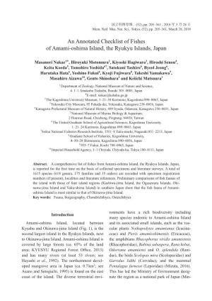 An Annotated Checklist of Fishes of Amami-Oshima Island, the Ryukyu Islands, Japan