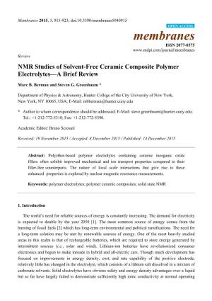 NMR Studies of Solvent-Free Ceramic Composite Polymer Electrolytes—A Brief Review