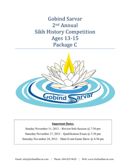 Gobind Sarvar 2Nd Annual Sikh History Competition Ages 13-15 Package C