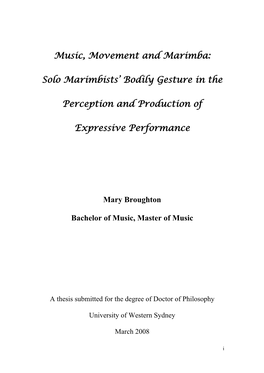 Music, Movement and Marimba: Solo Marimbists' Bodily Gesture in The