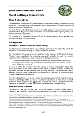 Rural Lettings Framework – April 2019