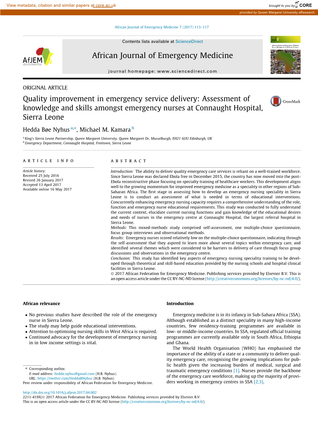 Quality Improvement in Emergency Service Delivery