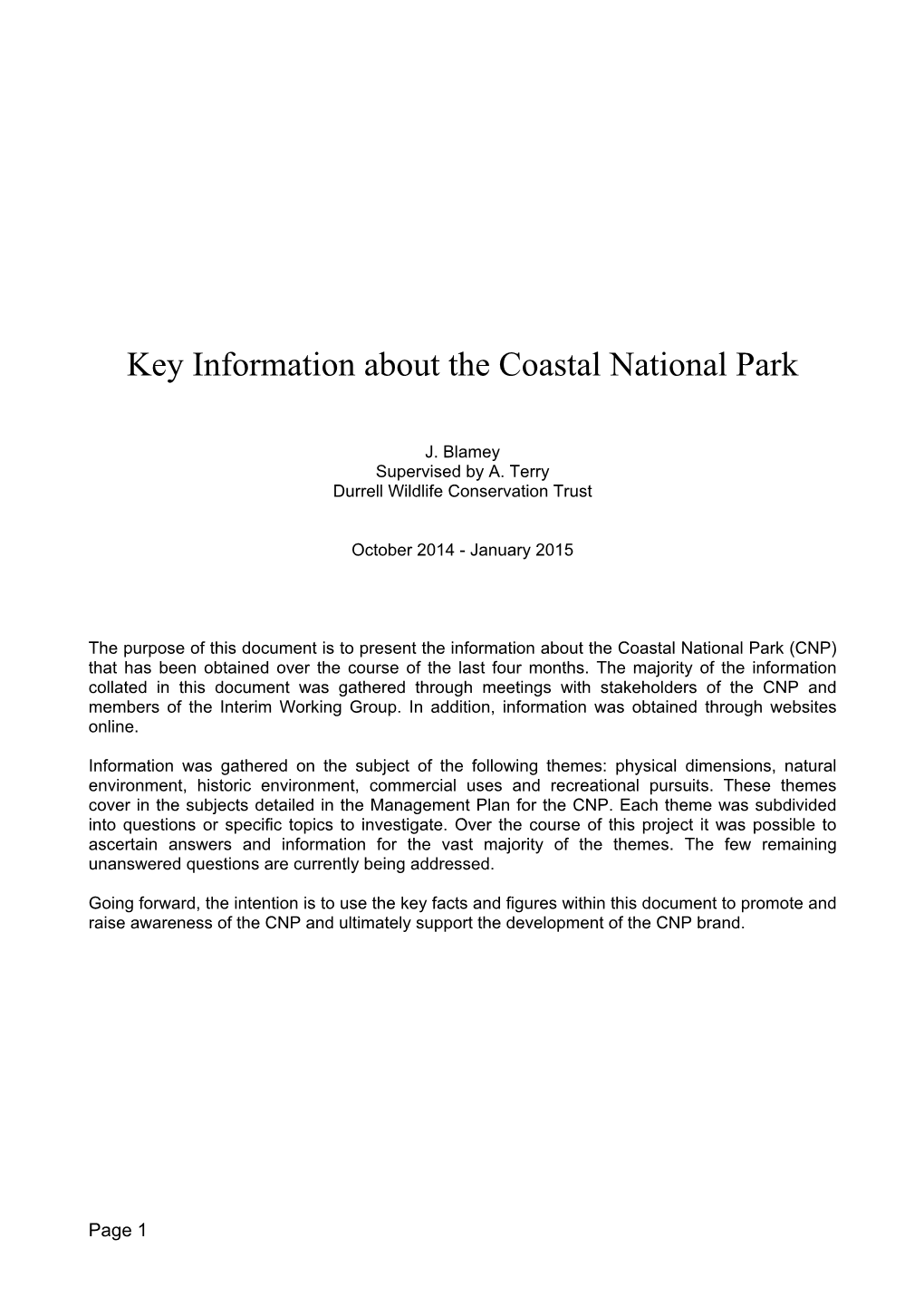 Key Information About the Coastal National Park