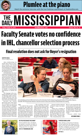 Faculty Senate Votes No Confidence in IHL, Chancellor Selection Process Final Resolution Does Not Ask for Boyce’S Resignation