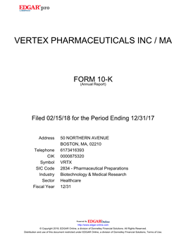 Vertex Pharmaceuticals Inc / Ma