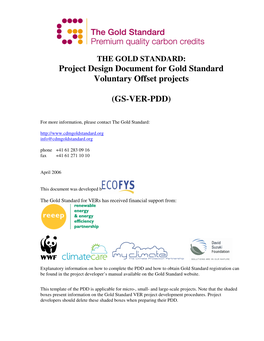 Project Design Document for Gold Standard Voluntary Offset Projects (GS-VER-PDD)