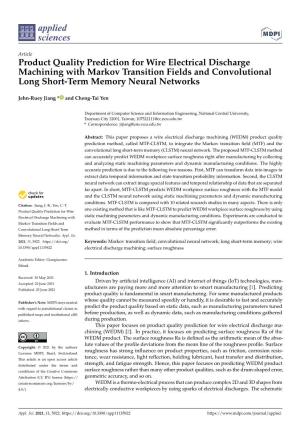 Product Quality Prediction for Wire Electrical Discharge Machining with Markov Transition Fields and Convolutional Long Short-Term Memory Neural Networks