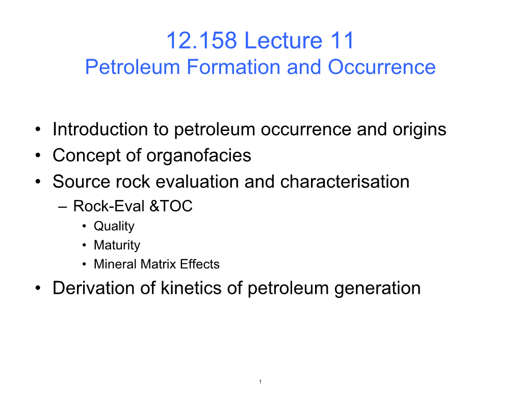 Molecular Biogeochemistry, Lecture 11