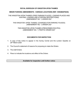 Royal Borough of Kingston Upon Thames Minor Parking Amendments