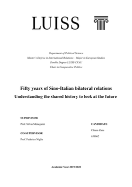 Fifty Years of Sino-Italian Bilateral Relations