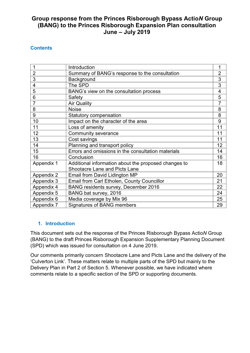 Group Response from the Princes Risborough Bypass Action Group (BANG) to the Princes Risborough Expansion Plan Consultation June – July 2019