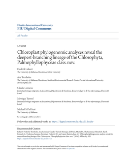 Chloroplast Phylogenomic Analyses Reveal the Deepest-Branching Lineage of the Chlorophyta, Palmophyllophyceae Class