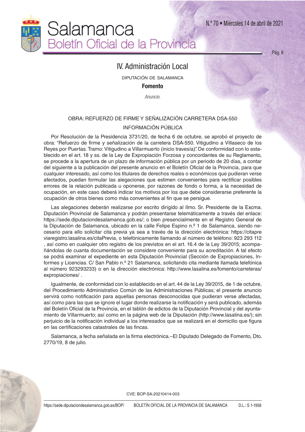 N.º 70 • Miércoles 14 De Abril De 2021.Indd