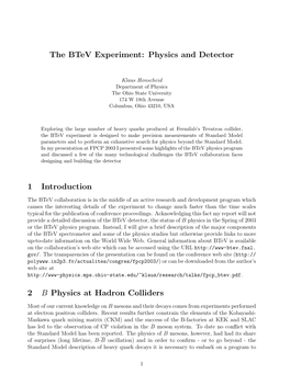 The Btev Experiment: Physics and Detector