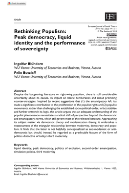 Rethinking Populism: Peak Democracy, Liquid