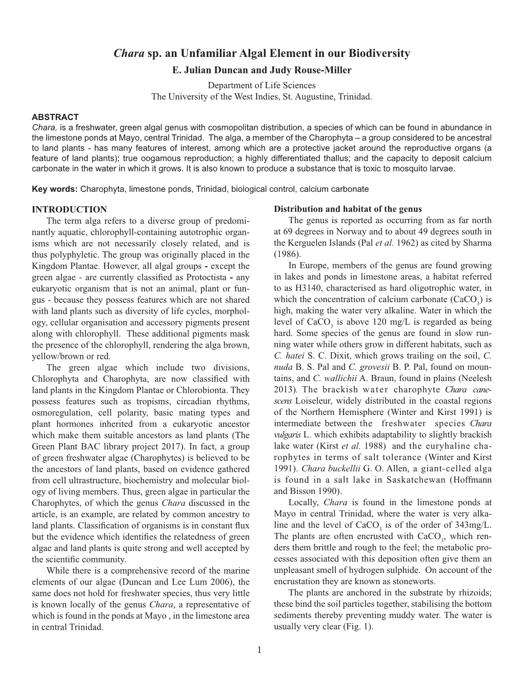 Chara Sp. an Unfamiliar Algal Element in Our Biodiversity E