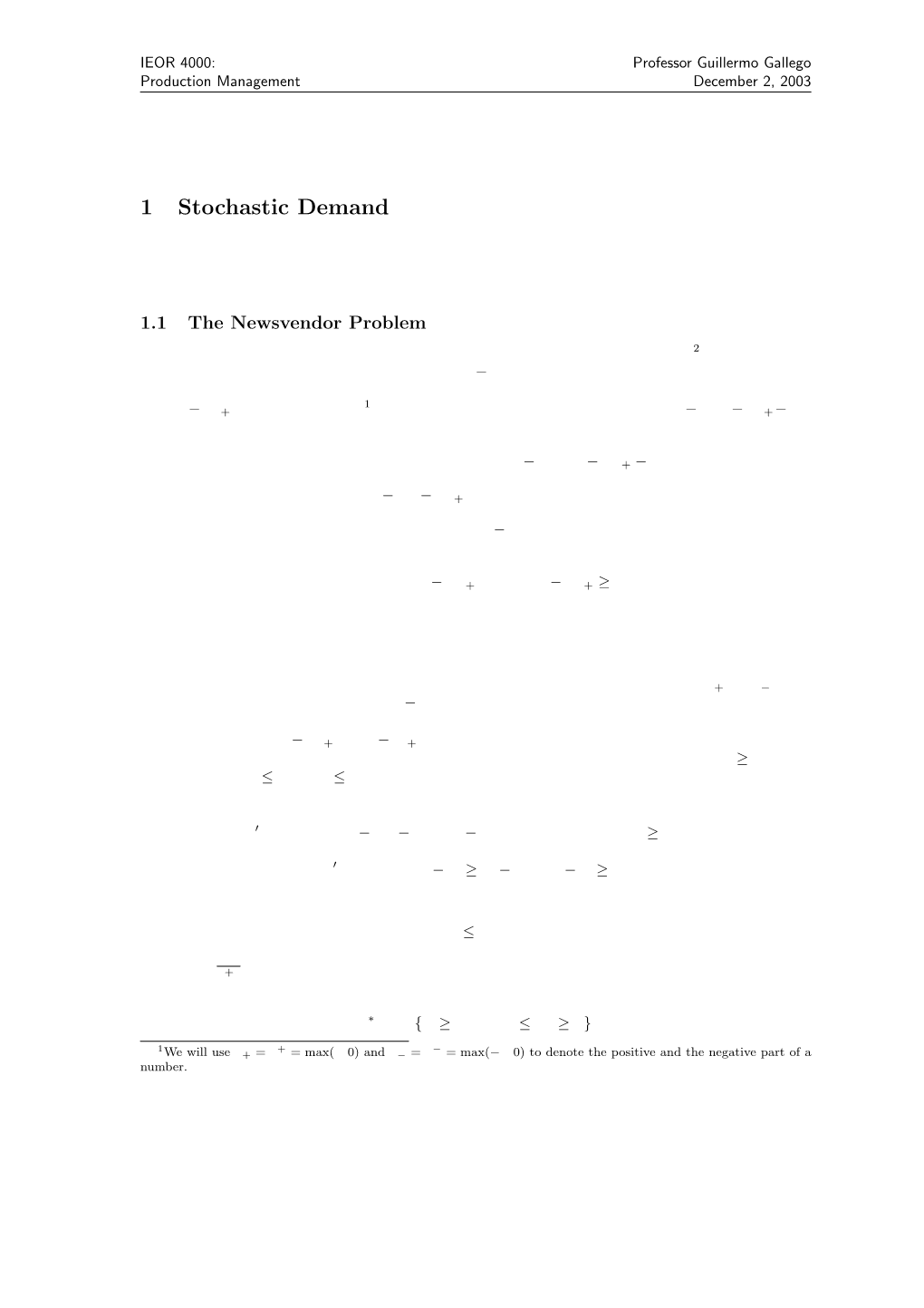 1 Stochastic Demand