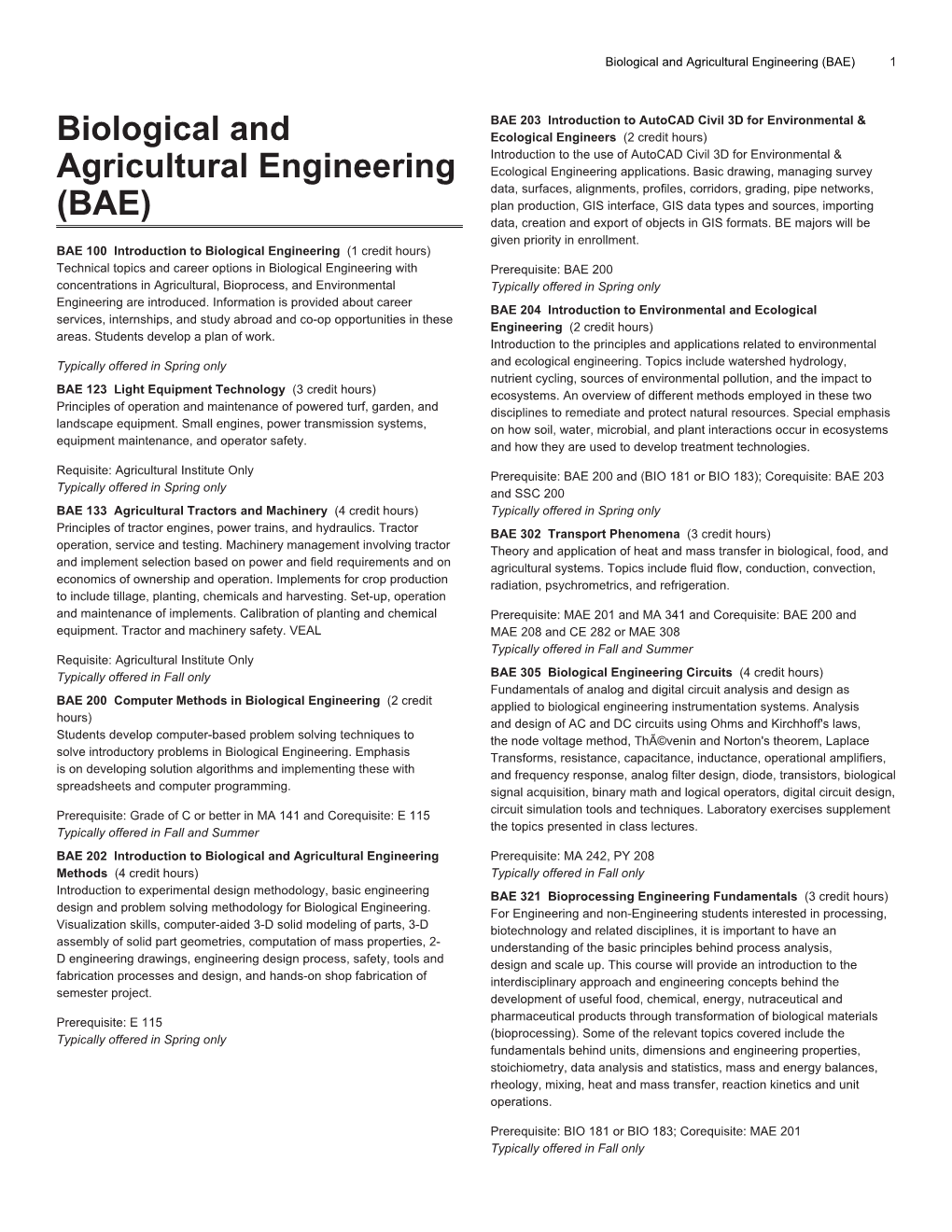 Biological and Agricultural Engineering (BAE) 1