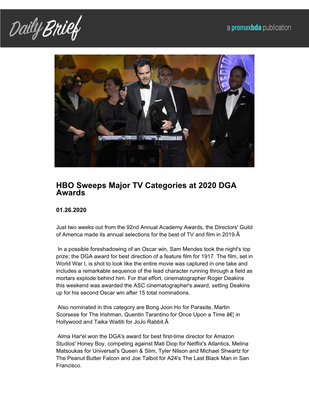 HBO Sweeps Major TV Categories at 2020 DGA Awards