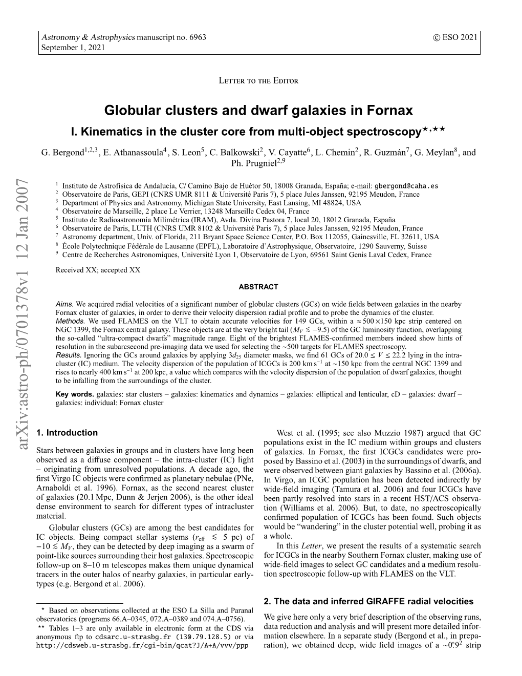 Arxiv:Astro-Ph/0701378V1 12 Jan 2007 Rcr Nteotrhlso Eryglxe,I Particular 2006)