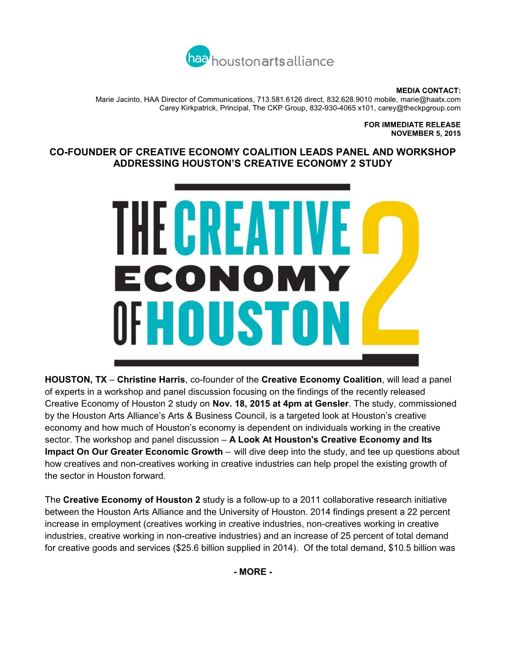Co-Founder of Creative Economy Coalition Leads Panel and Workshop Addressing Houston’S Creative Economy 2 Study