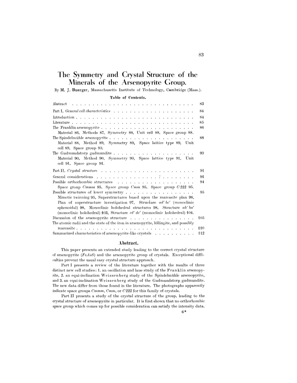 The Symmetry and Crystal Structure of the Minerals of the Arsenopyrite Group