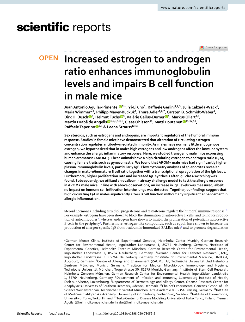 Increased Estrogen to Androgen Ratio Enhances Immunoglobulin Levels