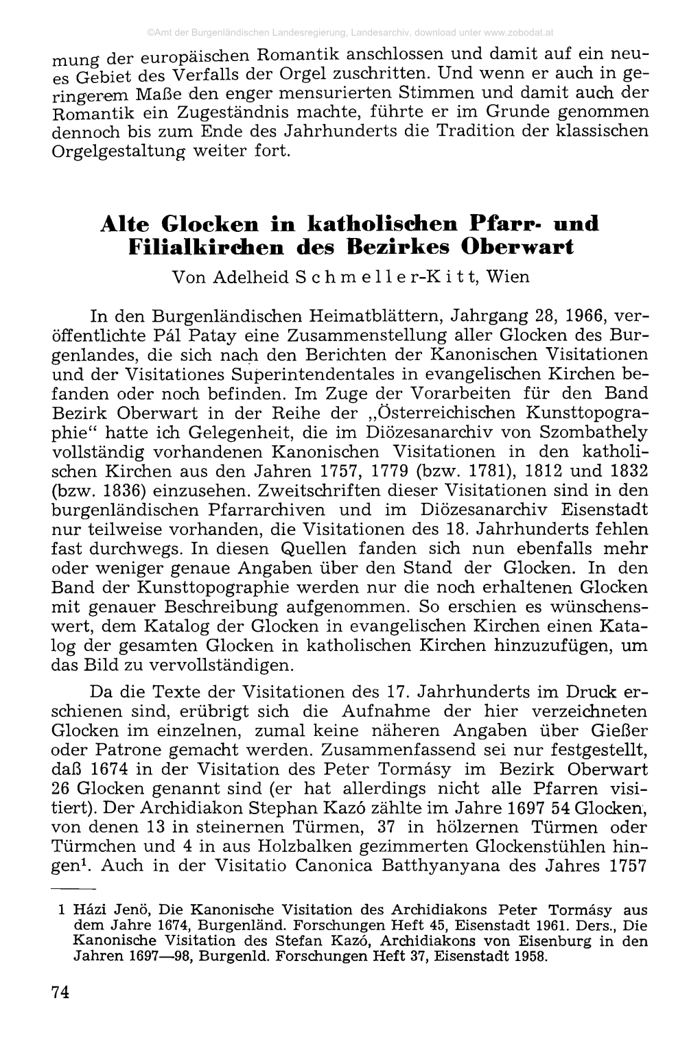 Alte Glocken in Katholischen Pfarr- Und Filialkirchen Des Bezirkes Oberwart Von Adelheid Schmelle R-K I 11, Wien