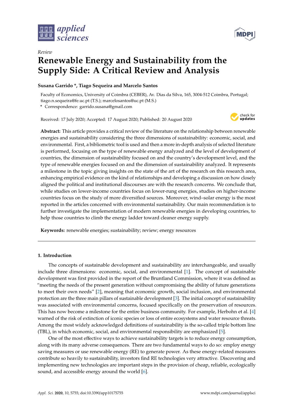 Renewable Energy and Sustainability from the Supply Side: a Critical Review and Analysis