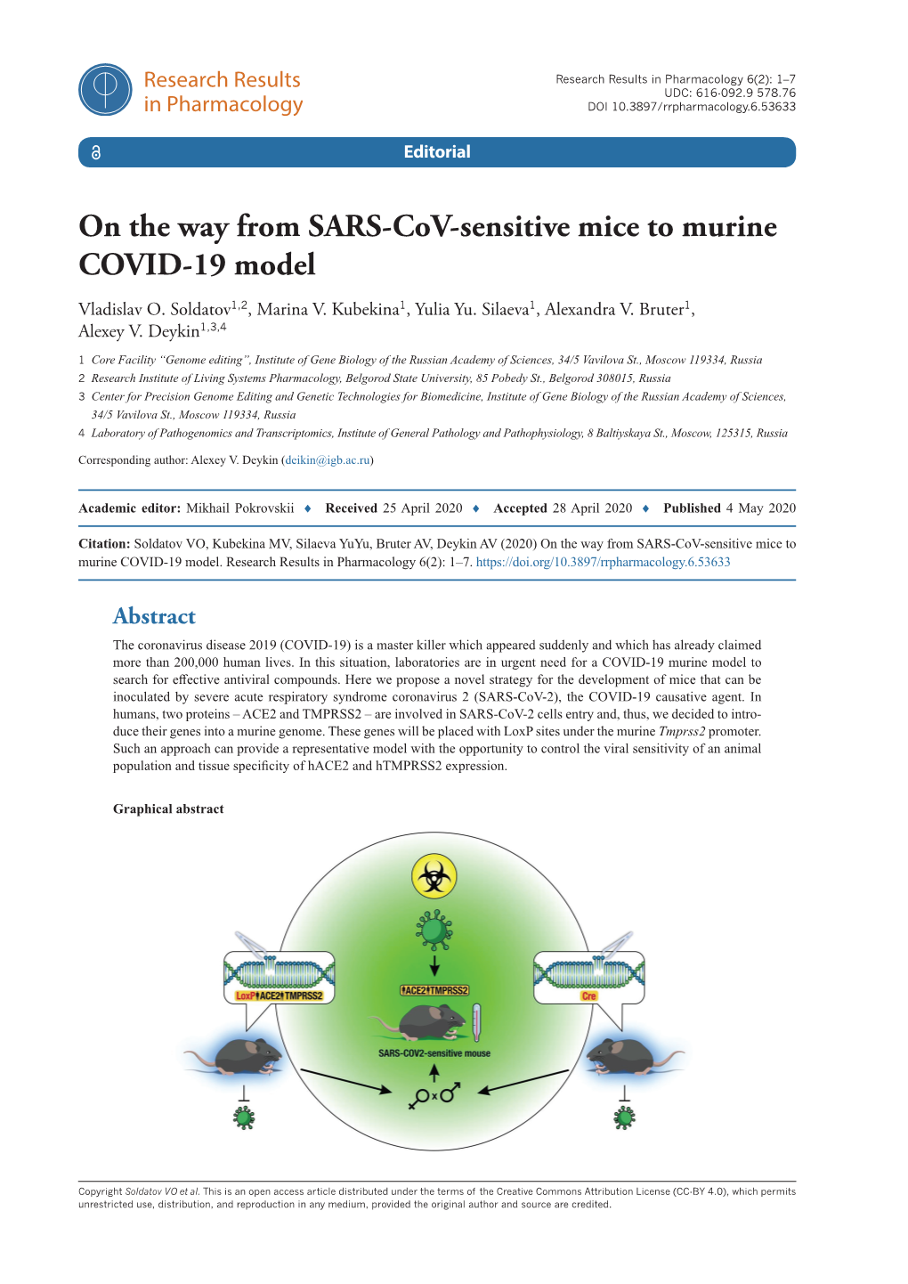 On the Way from SARS-Cov-Sensitive Mice to Murine COVID-19 Model