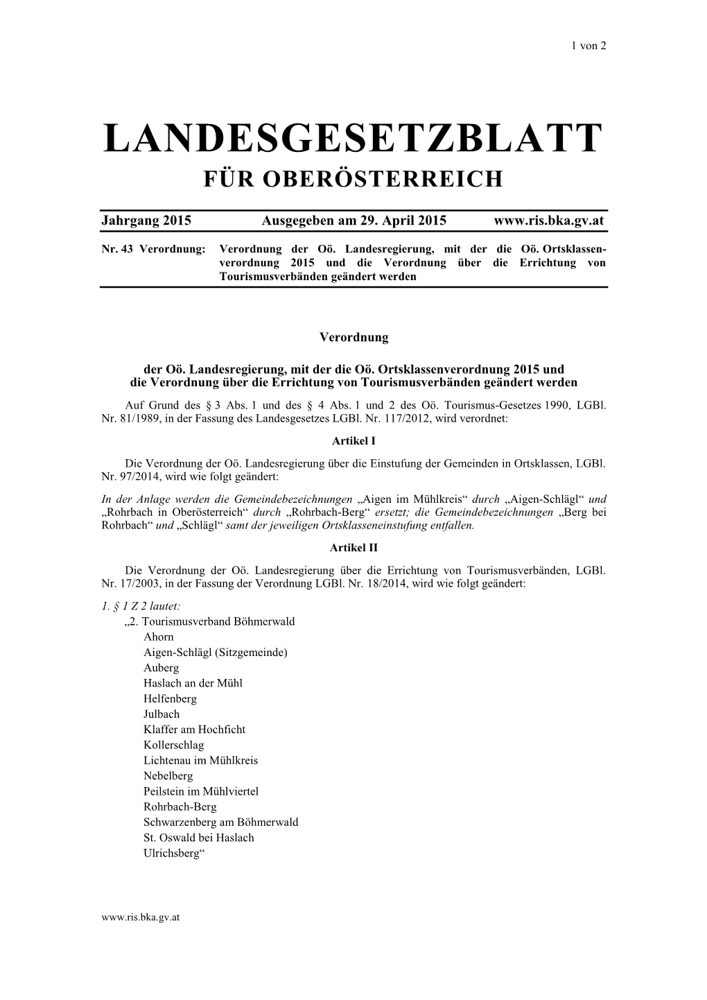 Landesgesetzblatt Für Oberösterreich