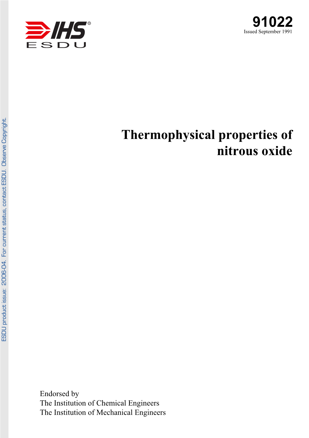 Thermophysical Properties of Nitrous Oxide