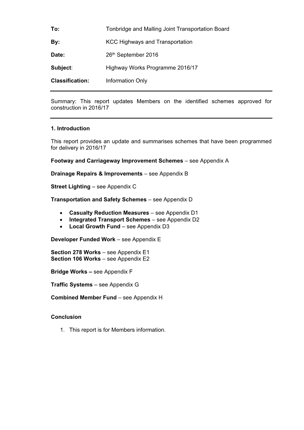 Subject: Highway Works Programme 2011/12