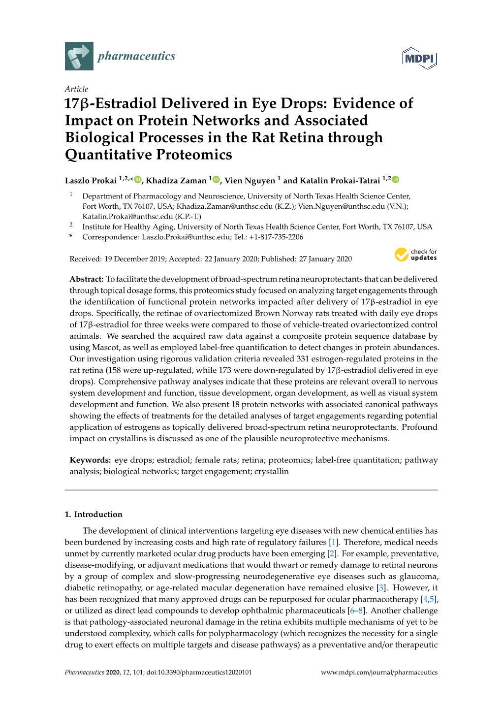 17Β-Estradiol Delivered in Eye Drops: Evidence of Impact on Protein Networks and Associated Biological Processes in the Rat Retina Through Quantitative Proteomics