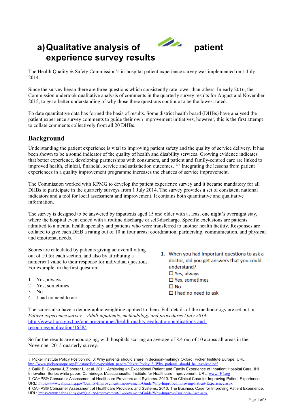 Qualitative Analysis of Patient Experience Survey Results