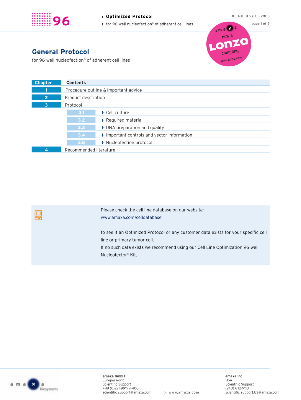 General Protocol for 96-Well Nucleofection of Adherent Cell Lines