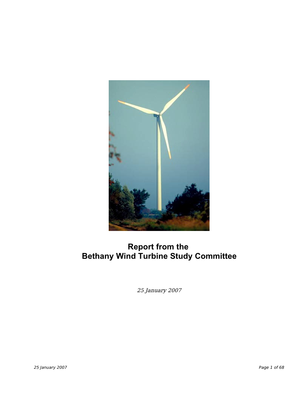 Report from the Bethany Wind Turbine Study Committee