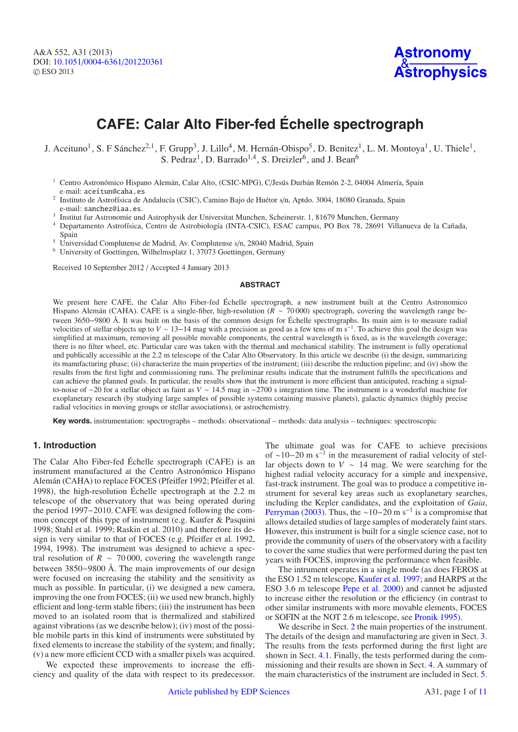 CAFE: Calar Alto Fiber-Fed Échelle Spectrograph