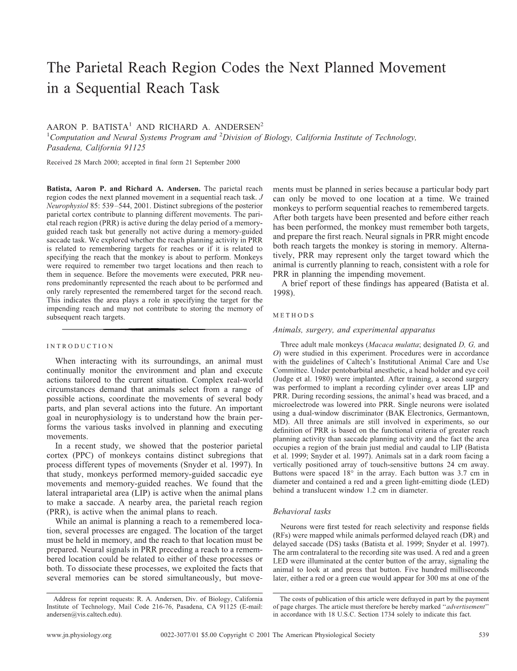 The Parietal Reach Region Codes the Next Planned Movement in a Sequential Reach Task