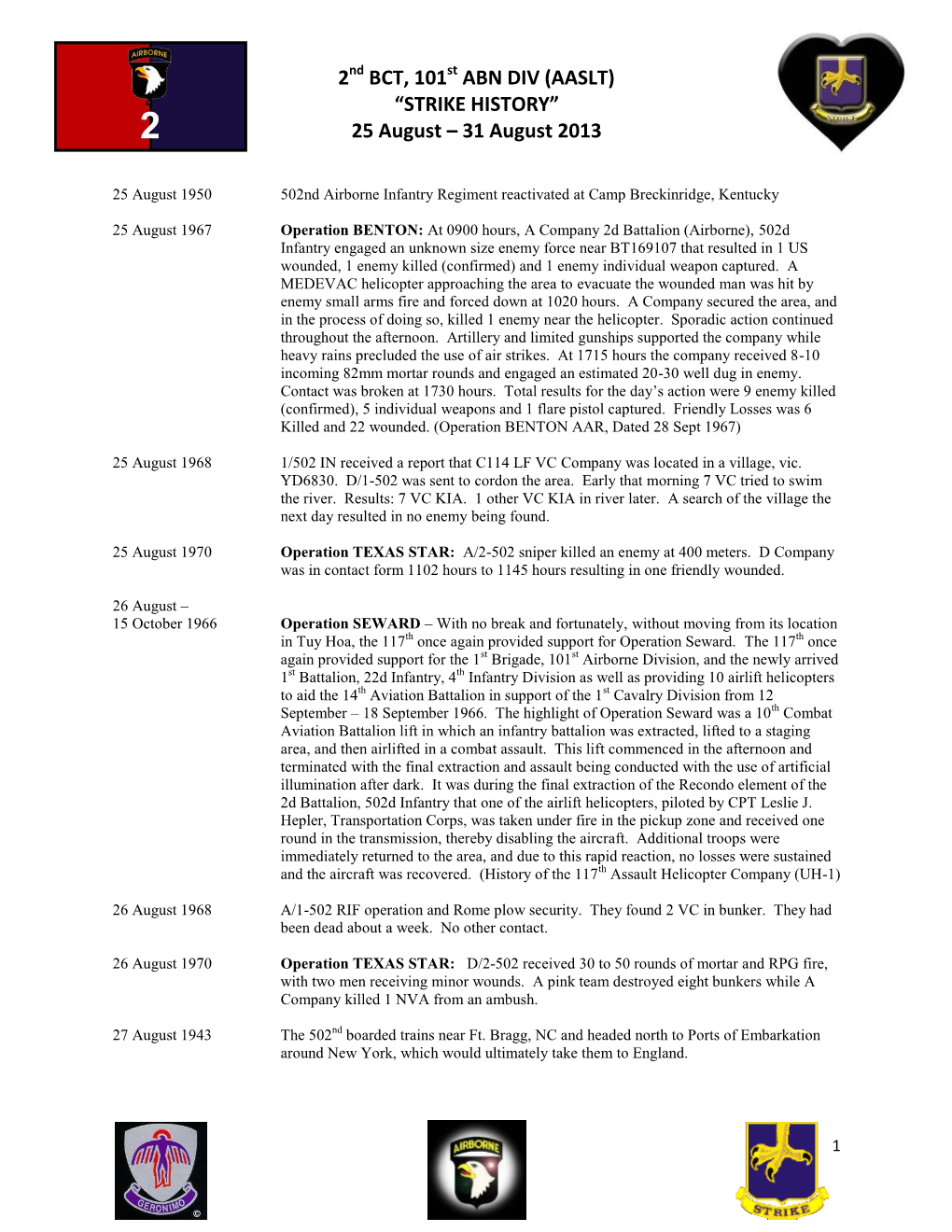 2 BCT, 101 ABN DIV (AASLT) “STRIKE HISTORY” 25 August